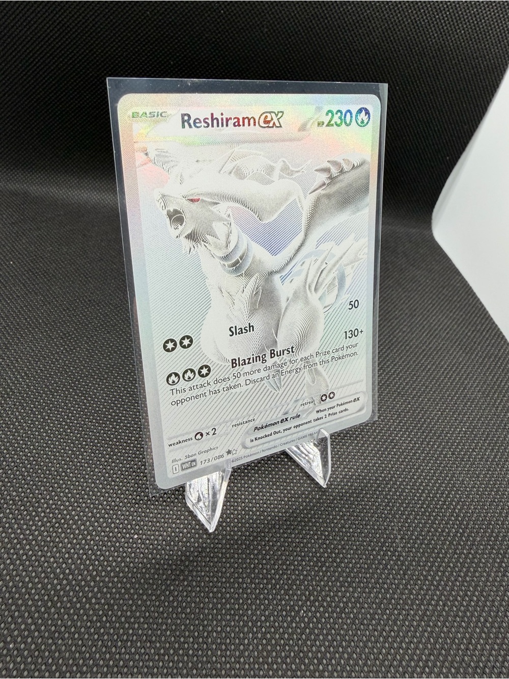 Pokemon Rare Full Art Reshiram EX Holographic White and Silver Card